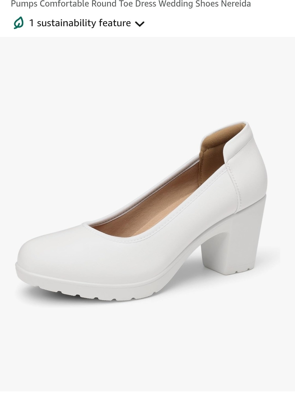 Women’s White Round-Toe Block Heel Pumps